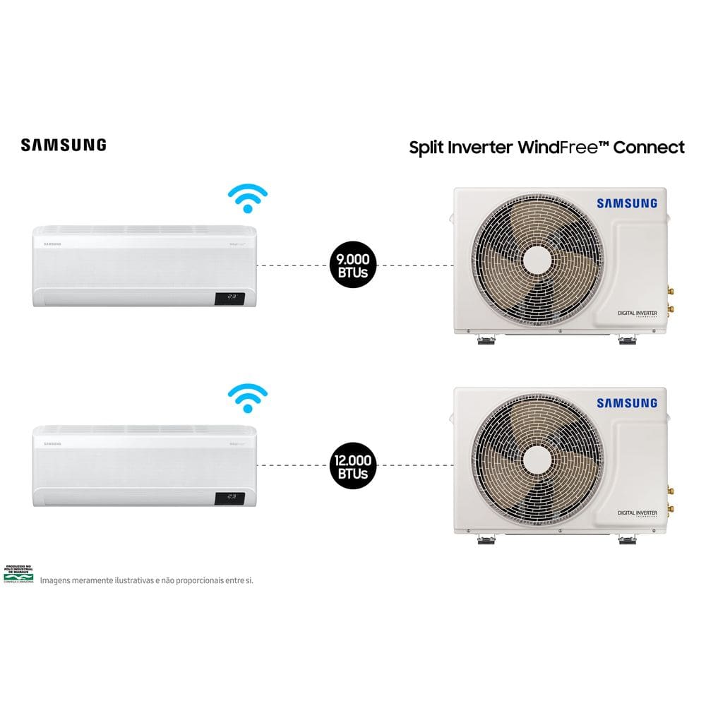 Combo - Ar condicionado Split Inverter Samsung WindFree™ Connect Sem Vento 9.000 & 12.000 BTUs - Pro Energy