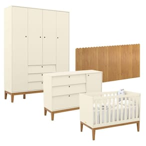 Quarto de Bebê Unique 4 Portas com Cômoda Sapateira e Painel Farm Off White Eco Wood - Matic
