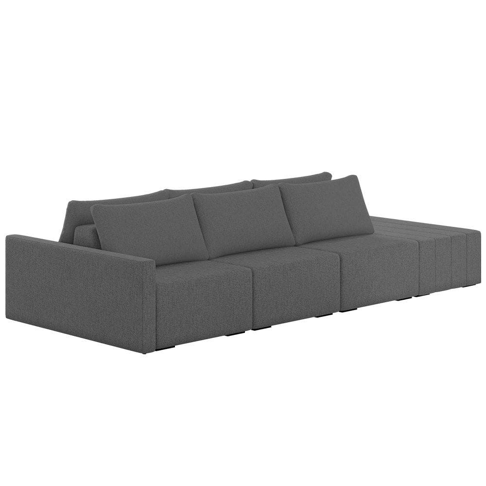Sofá Ilha Modular com Puff para Sala Living 342cm Georgia K04 Linho Cinza Escuro - Mpozenato