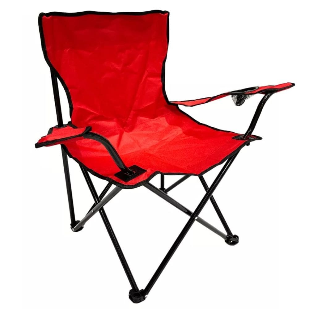 Cadeira Dobrável Resistente Com Bolsa Porta Copos Vermelho