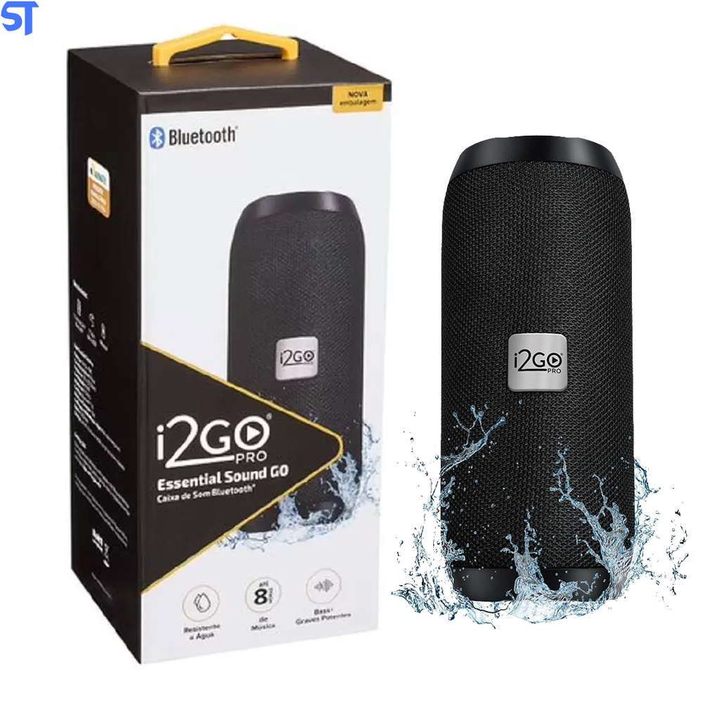 Caixa De Som Bluetooth Essential Sound Go I2go 10W RMS Resistente À Água, Preto