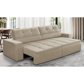 Sofá Retrátil e Reclinável 3 lugares 2,50m com Molas Stella Suede Bege Adonai Estofados