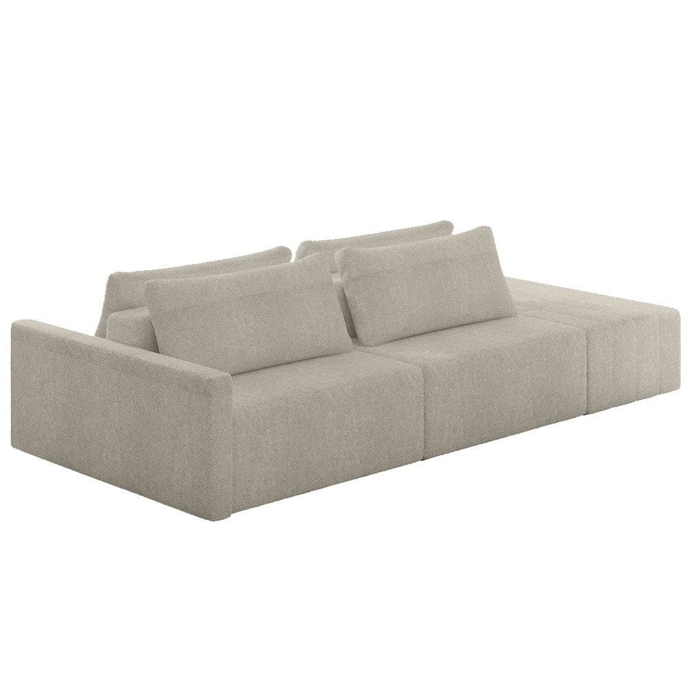 Sofá Ilha Modular com Puff para Sala Living 232cm Georgia K04 Bouclê Bege - Mpozenato