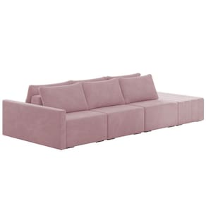 Sofá Ilha Modular com Puff para Sala Living 342cm Georgia K04 Veludo Rosê - Mpozenato