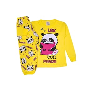 Pijama Amarelo com Estampa de Panda Algodão Malha Fofinho