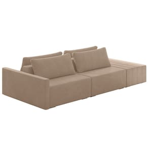 Sofá Ilha Modular com Puff para Sala Living 232cm Georgia K04 Veludo Bege - Mpozenato