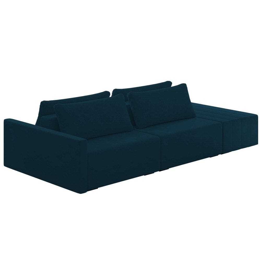 Sofá Ilha Modular com Puff para Sala Living 252cm Georgia K04 Veludo Azul - Mpozenato