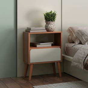 Mesa de Cabeceira 45cm 1 Gaveta Freijó/Off White - Dalla Costa