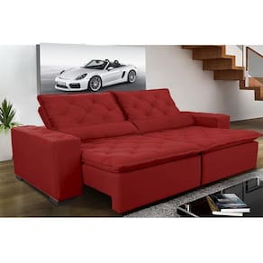 Sofá Magnum 2,22m Retrátil, Reclinável, Molas E Almofadas Lombar Suede Vermelho Cama Inbox
