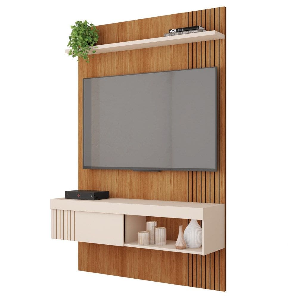 Painel para TV 45 Pol com Bancada Suspensa 120cm Jade Freijó/Off White - Caemmun