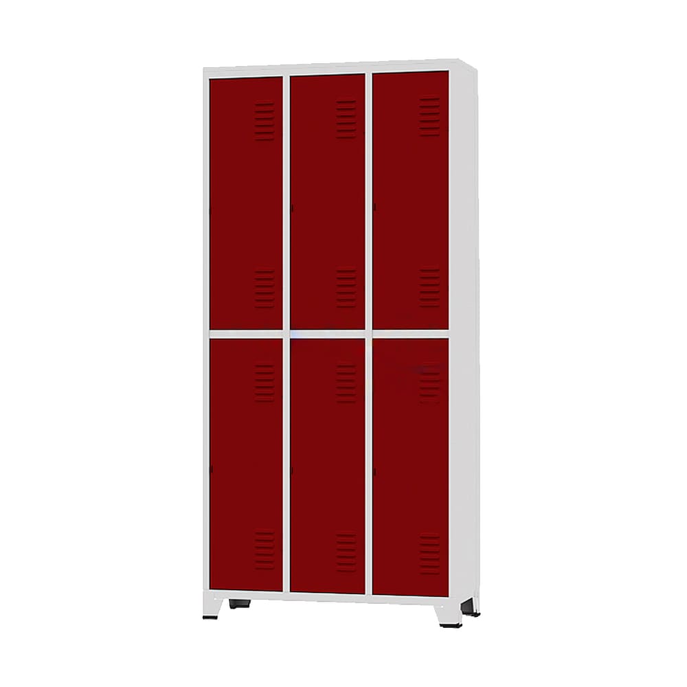 Armário Roupeiro De Aço Para Vestiário 6 Portas Locker Vermelho com Chave