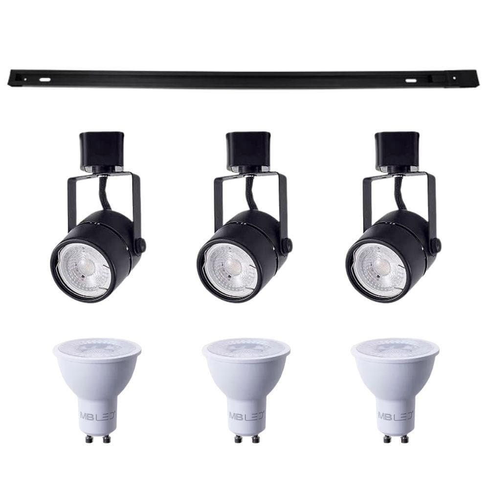 Kit Trilho 1m + 3 Spots Classic Preto + 3 Lâmpadas Gu10 6w - Nordecor 6000k (branco Frio)
