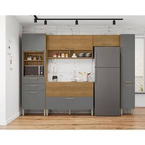Cozinha Modulada Ambiente Ametista Composição 4 Freijó Gris Ripado - Kits Paraná