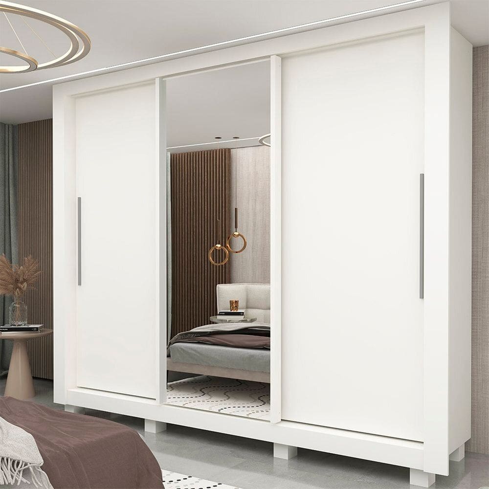 Guarda-roupa Casal 3 Portas 1 Porta Espelhada com Pés Milão Yescasa Branco