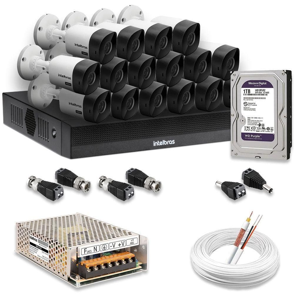 Kit 16 Câmeras De Segurança Intelbras Hd 720p Com Dvr Mhdx 1016-c Full Hd L Com Hd 1tb Purple