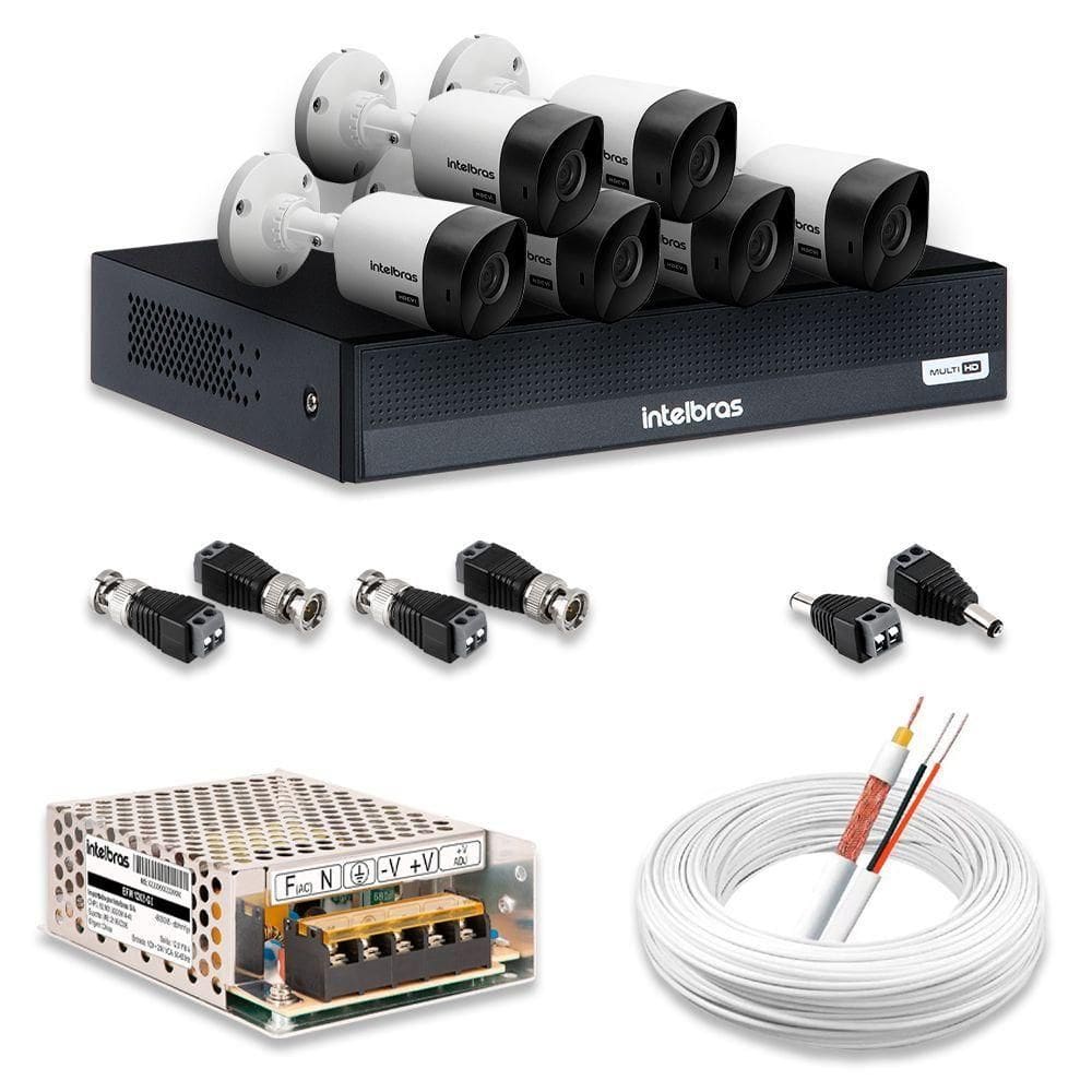 Kit 6 Câmeras De Segurança Intelbras Hd 720p Com Dvr Mhdx 1008-c Full Hd L | Completo 100% Intelbras