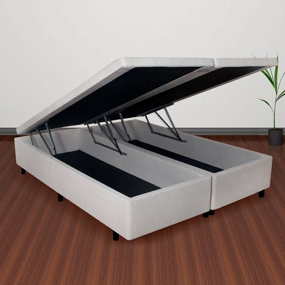 Base Box Baú Casal Bipartido 138x188x42cm Courino com Pistão a Gás Areia