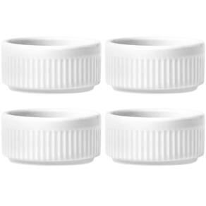 4 Tigelas Ramekins Porcelana Branca Médio Canelado Germer Cr