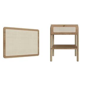 Conjunto Cabeceira Solteiro 90cm e Mesa de Cabeceira 1 Gaveta Pé Madeira Palhinha Oslo Hanover