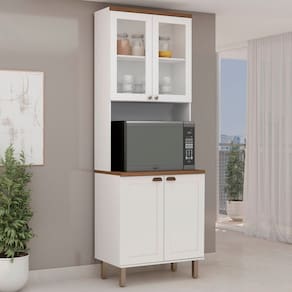 Torre Quente com Cristaleira 2 Portas de Vidro 100% Mdf Iluminata Branco/Ébano