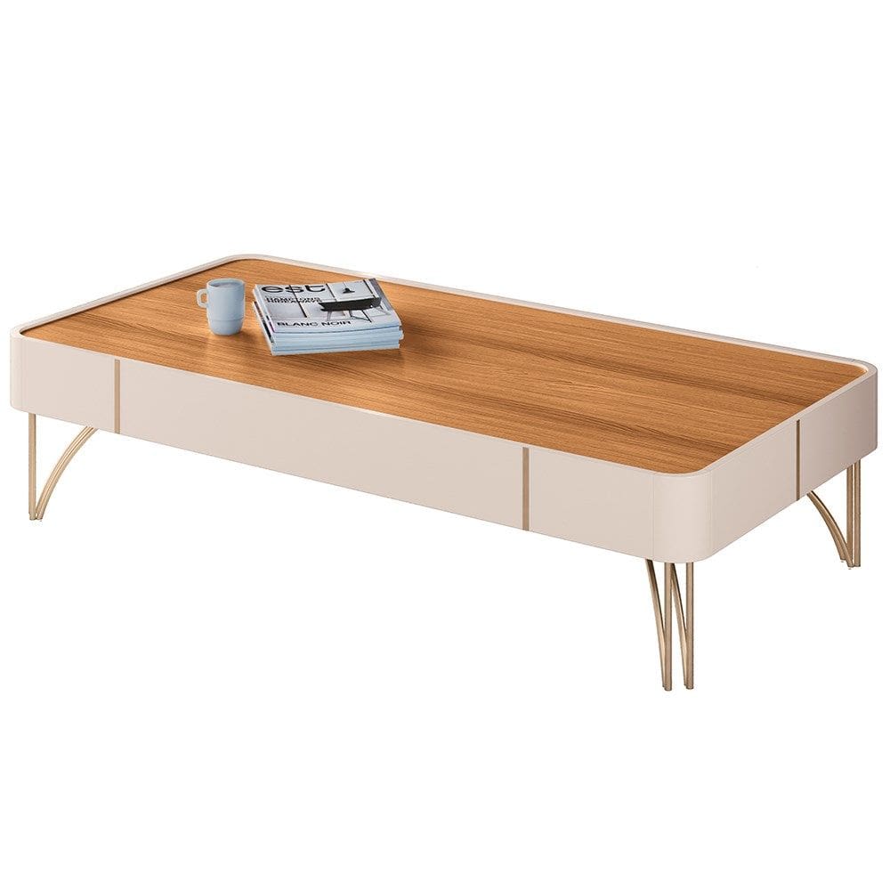 Mesa de Centro Para Sala Com Pés de Aço Alane H01 Off White/Cinamomo - Mpozenato