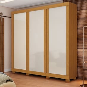 Guarda-roupa Casal 243cm 3 Portas de Correr Flex Color 100% Mdf Amarílis Espresso Móveis Cinamomo/Off White