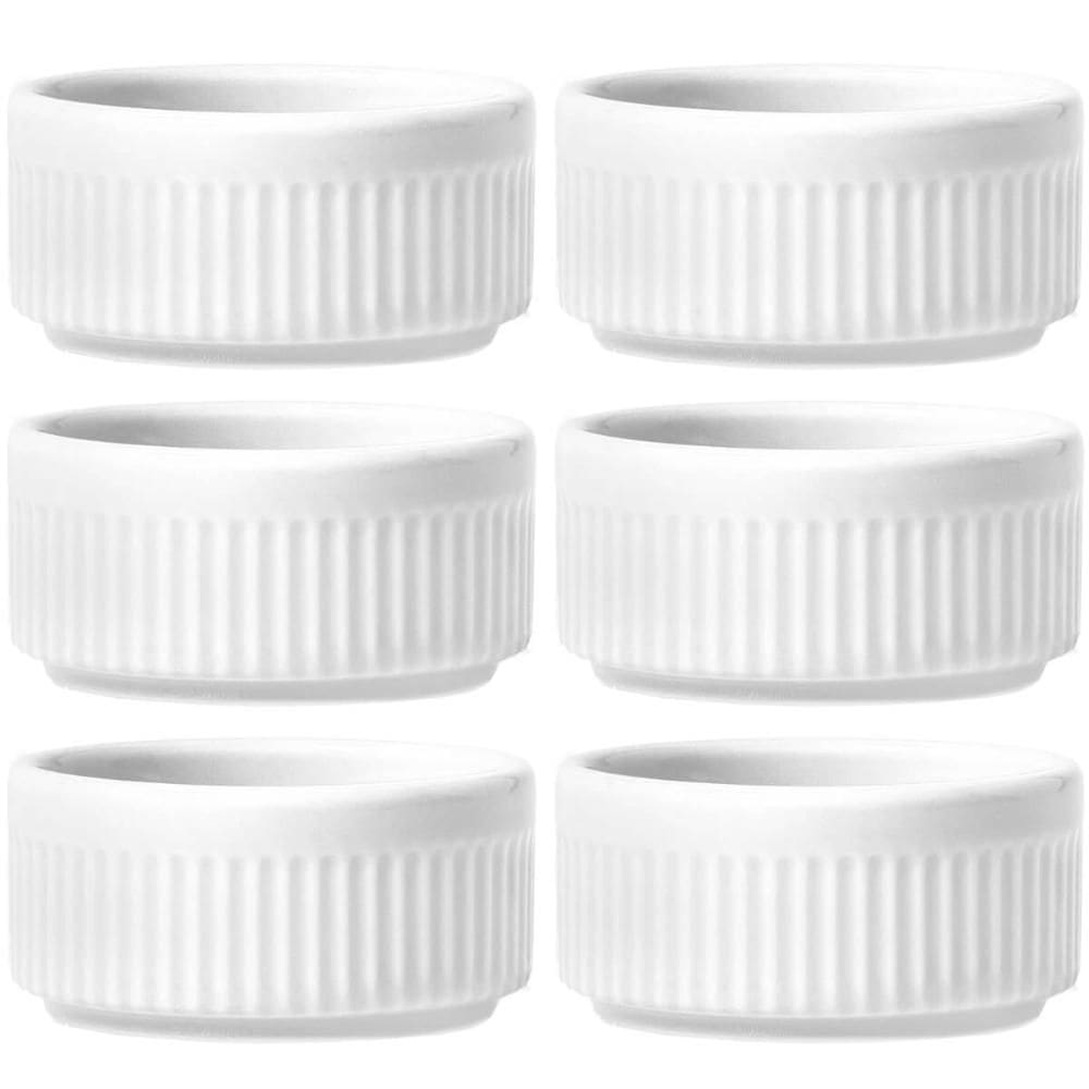 Kit 6 Ramekins Molheiras Porcelana Canelado Germer Branco Cr