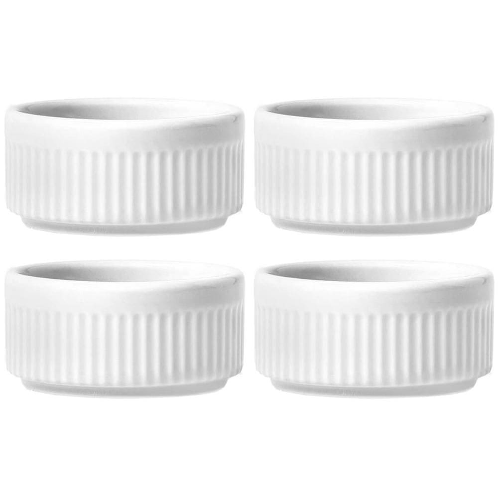 Jogo 4 Ramekins Tigelas Porcelana 130ml Canelado Germer Bran