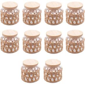 Kit 10 Potes Herméticos de Vidro 520ml Sisal Tampa Madeira P
