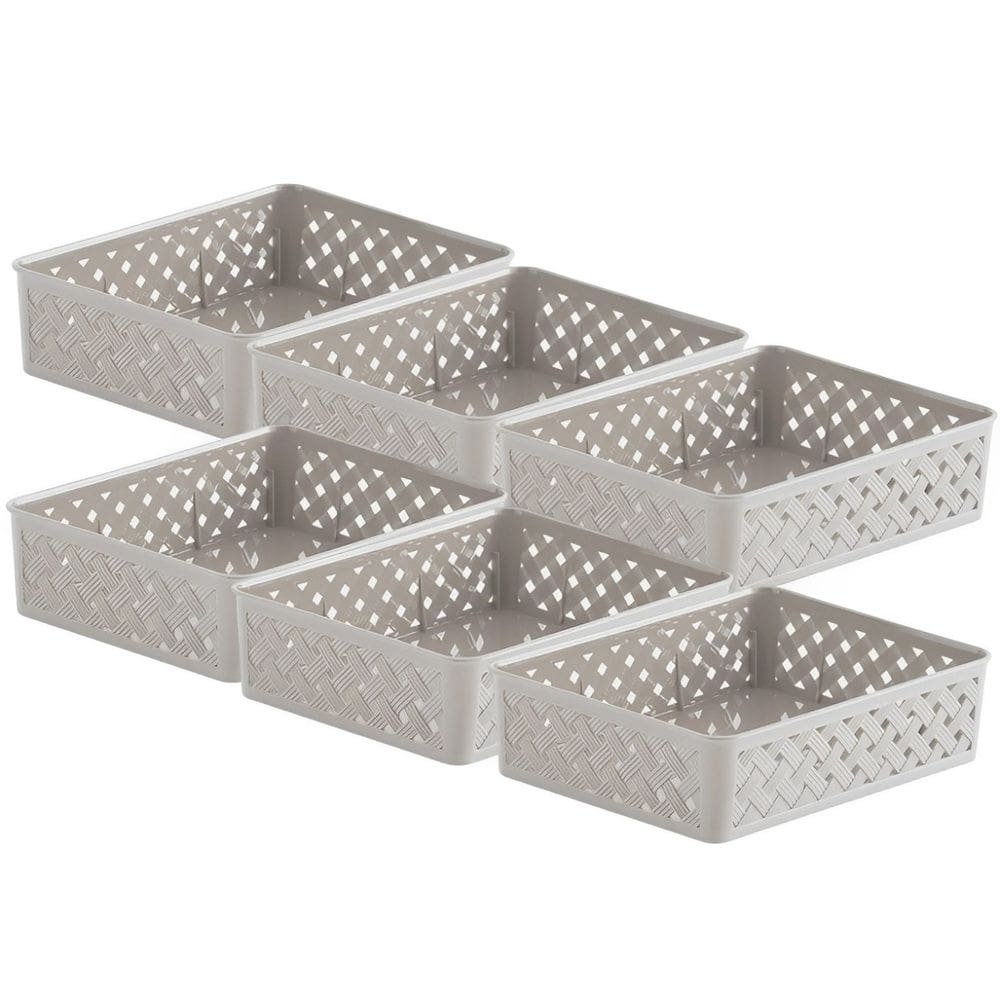 Kit 6 Cesto Organizador Gaveta Rattan Plástico Multiuso Quarto Armário 24x19x6,5cm - Paramount