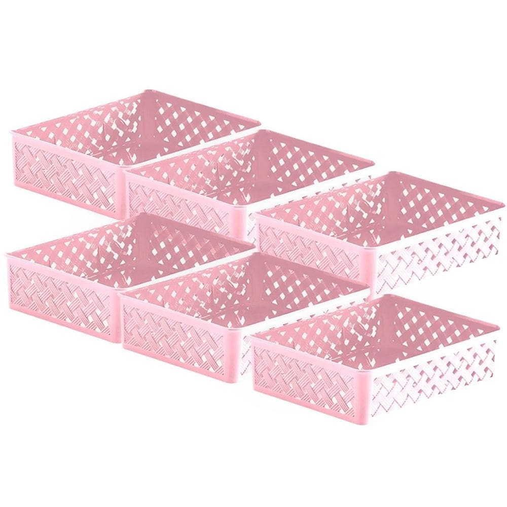 Kit 6 Cesto Organizador Gaveta Rattan Plástico Multiuso Quarto Armário 24x19x6,5cm - Paramount