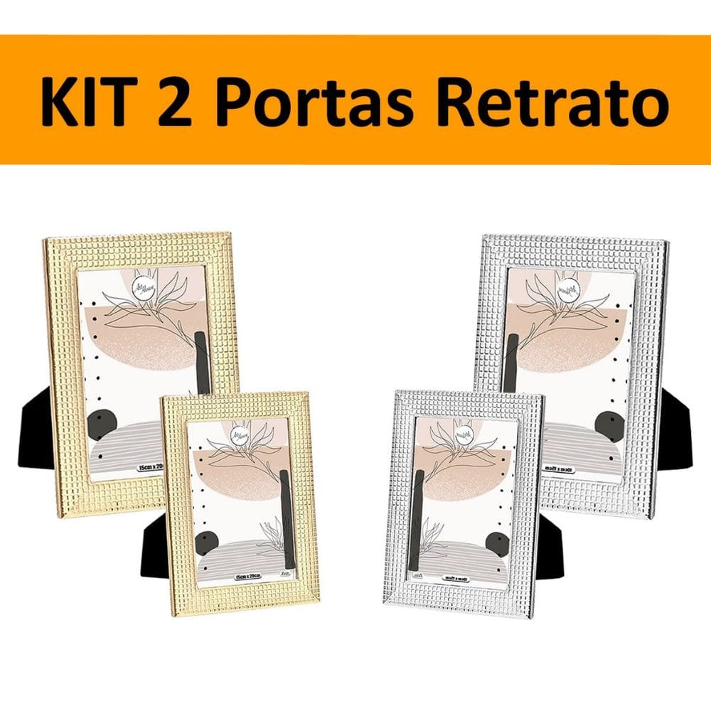 Kit 2 Porta Retrato Moderno Decorativo Horizontal e Vertical de Mesa Estante Para Fotos Família 15x20 e 10x15cm