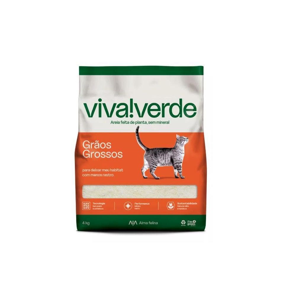 Areia Higiênica Para Gato Viva Verde Grãos Grossos 4Kg