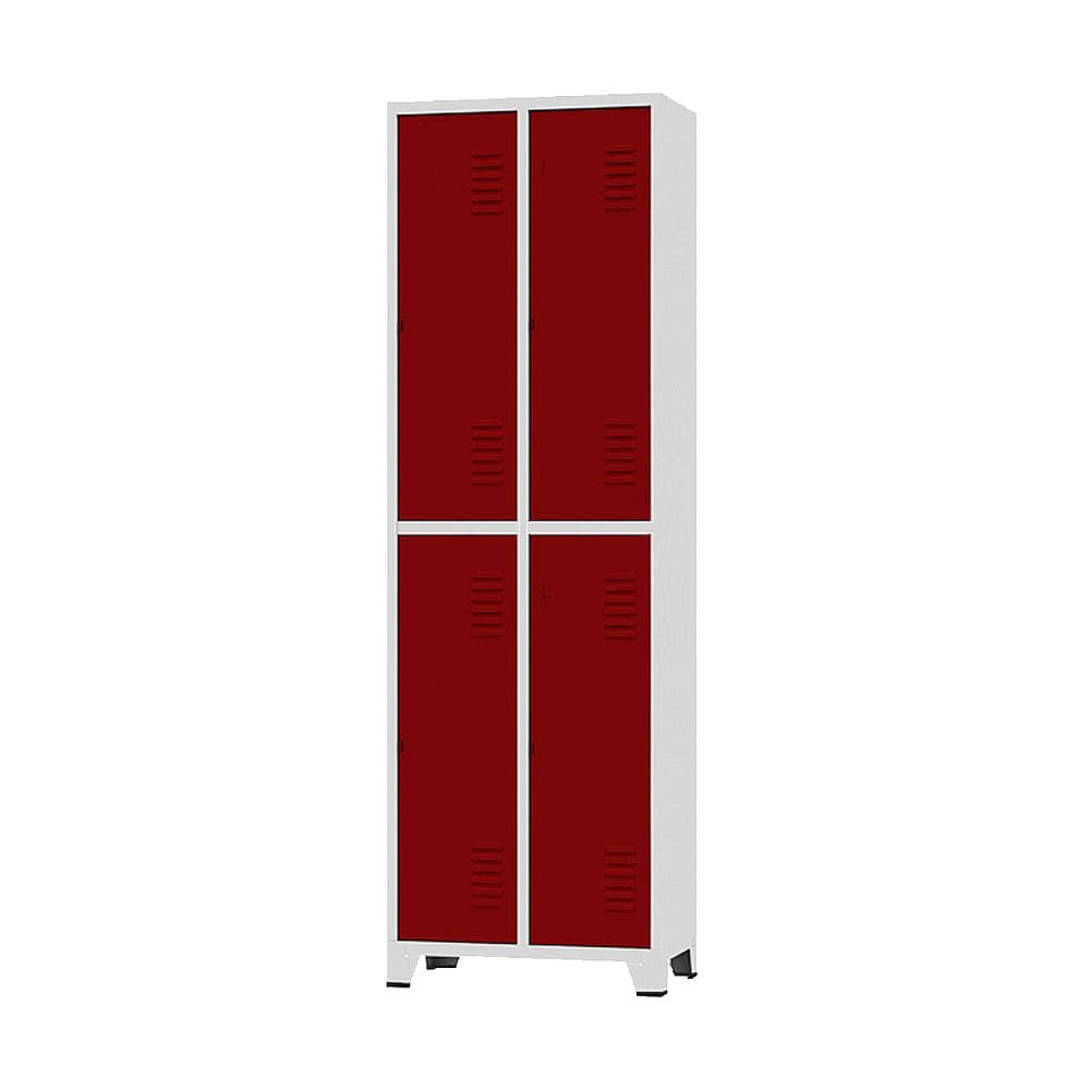 Armário Roupeiro De Aço Para Vestiário 4 Portas Locker Vermelho com Chave