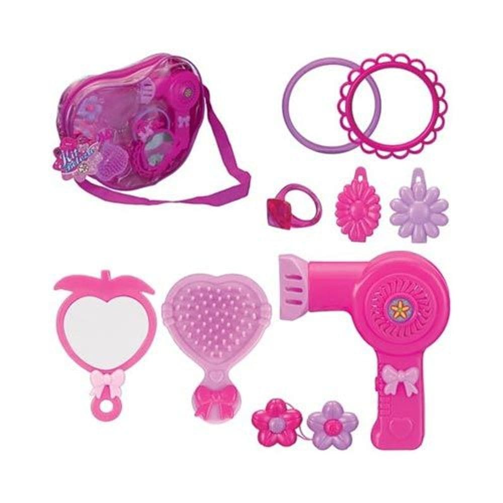 Bolsinha com 08 Acessórios de Beleza Infantil Menina - Rosa - Art Brink - PANAMI