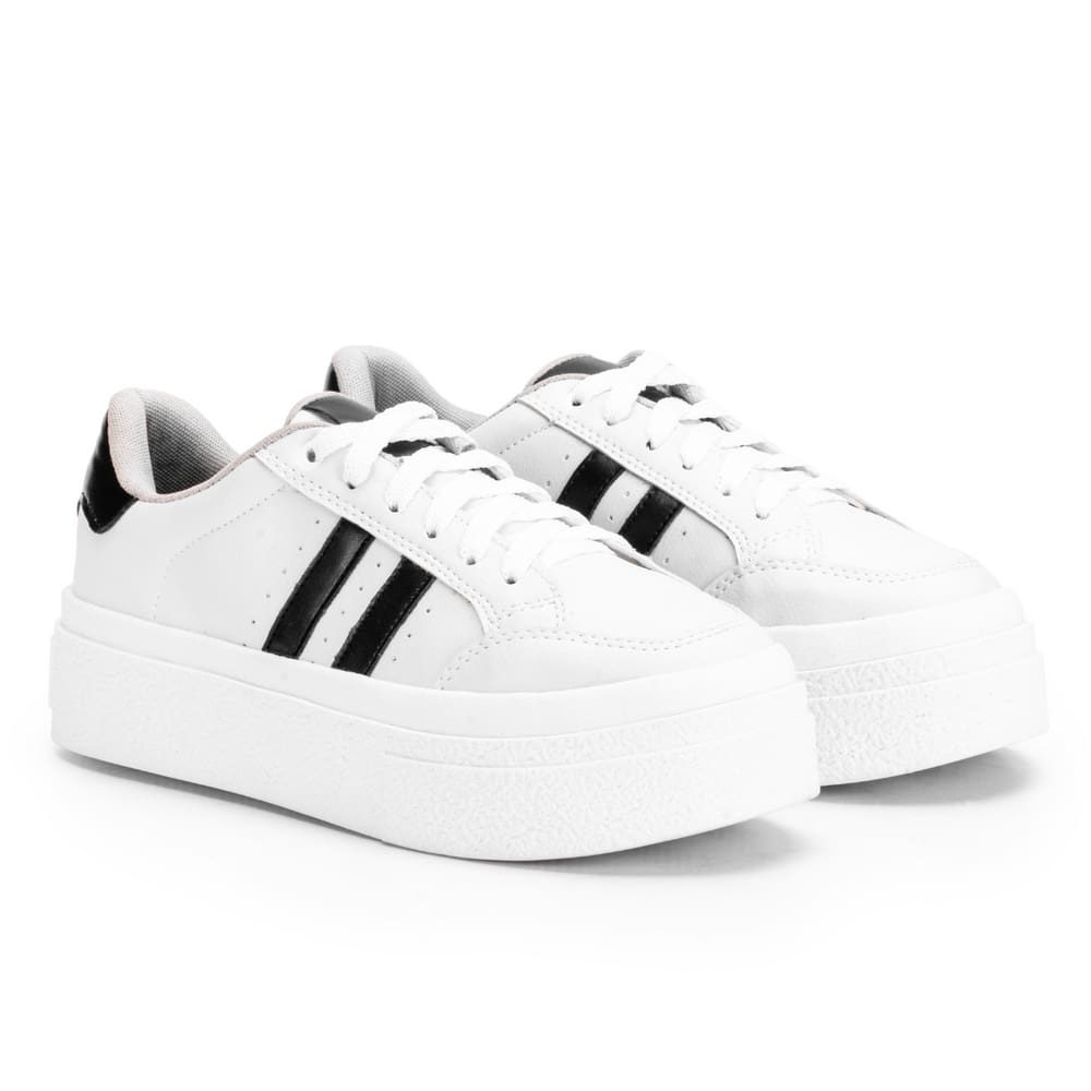 Tenis Feminino Sapatenis Sola Alta Listras Casual