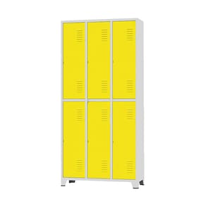 Armário Roupeiro De Aço Para Vestiário 6 Portas Locker Amarelo com Chave