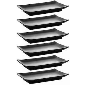 Conjunto 6 Pratos de Sushi Melamina Lyor Tóquio Preto 17x11c