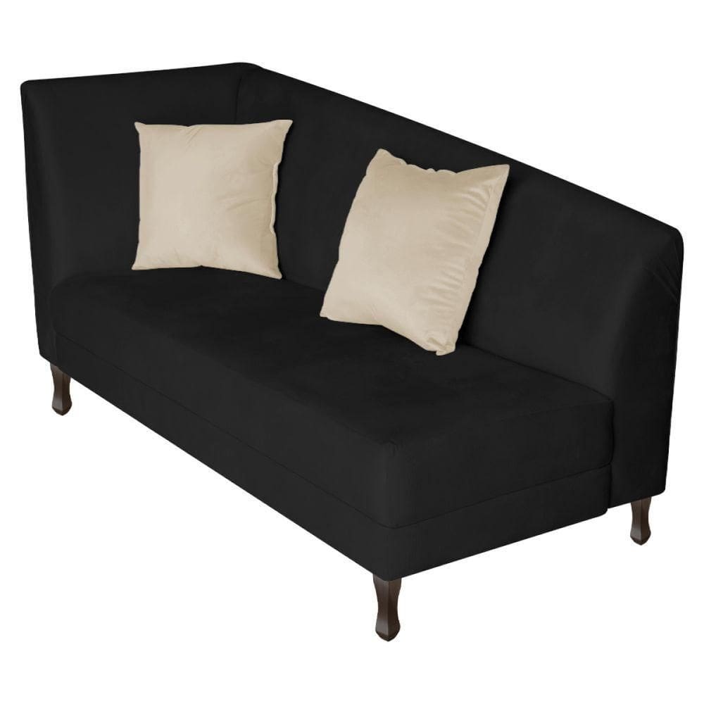 Recamier Heitor 140cm Com Almofada Lado Direito Sintético Cor Preto-bege