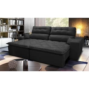Sofá 2,92m Retrátil E Reclinável Com Molas Cama Inbox Confort Tecido Suede Velusoft Preto