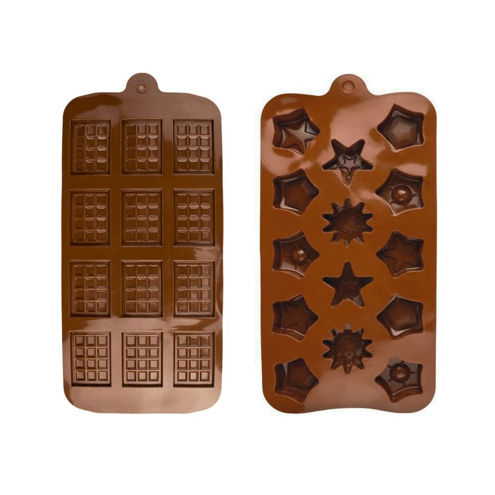 Kit 2 Formas de Silicone Estrela Confeitaria Barra Chocolate