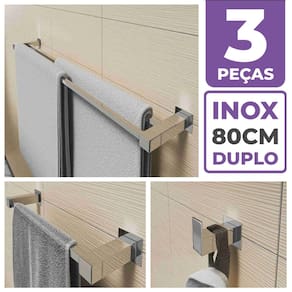 Kit Acessórios Para Banheiro 3 Peças Aço Inox Linha Quadrada Q3F