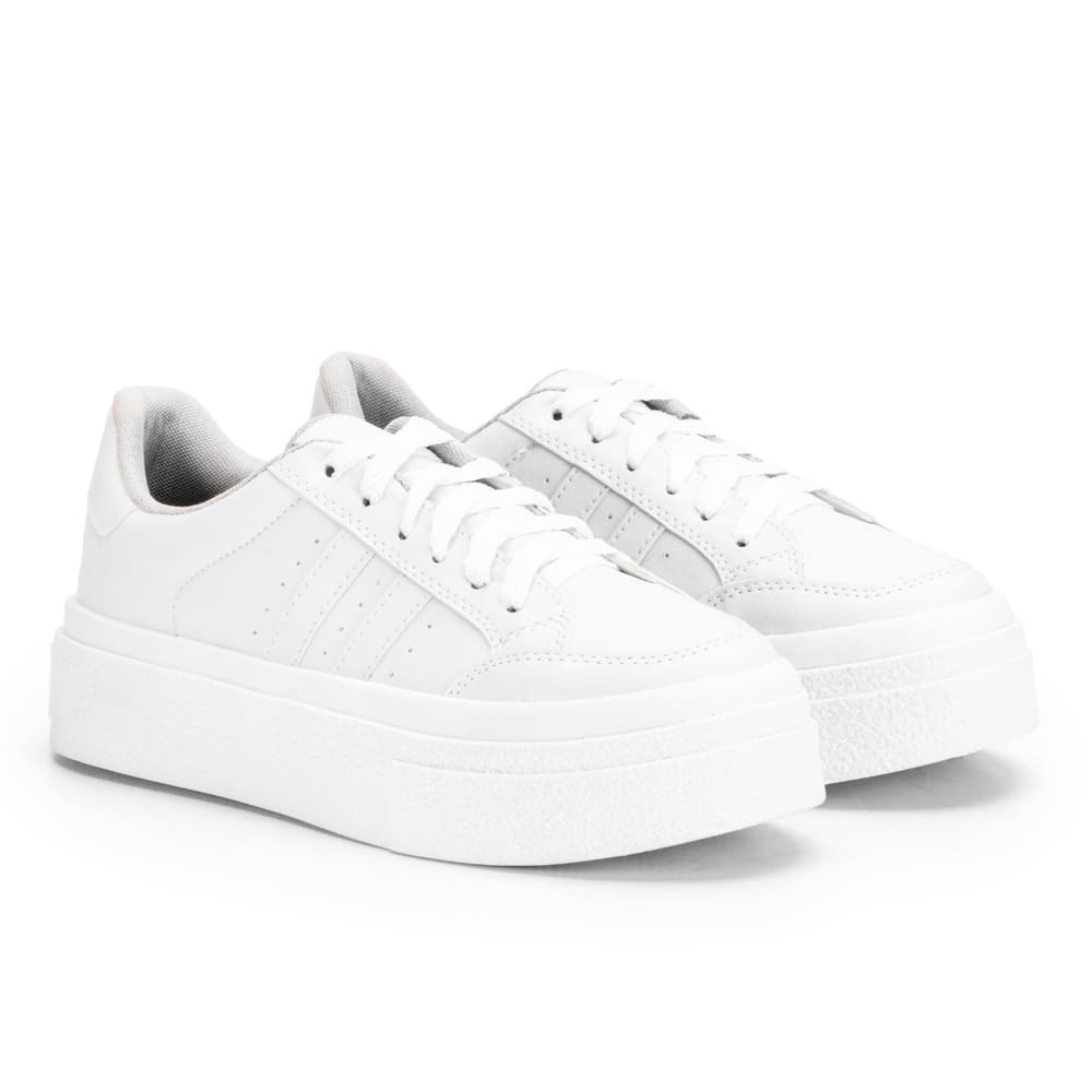 Tenis Feminino Sapatenis Sola Alta Listras Casual