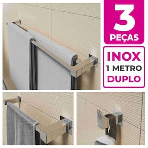 Kit Acessórios Para Banheiro 3 Peças Aço Inox Linha Quadrada Q3H