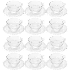 Jogo 12 Xícaras Cristal com Pires 180ml Café Chá Wolff Pearl