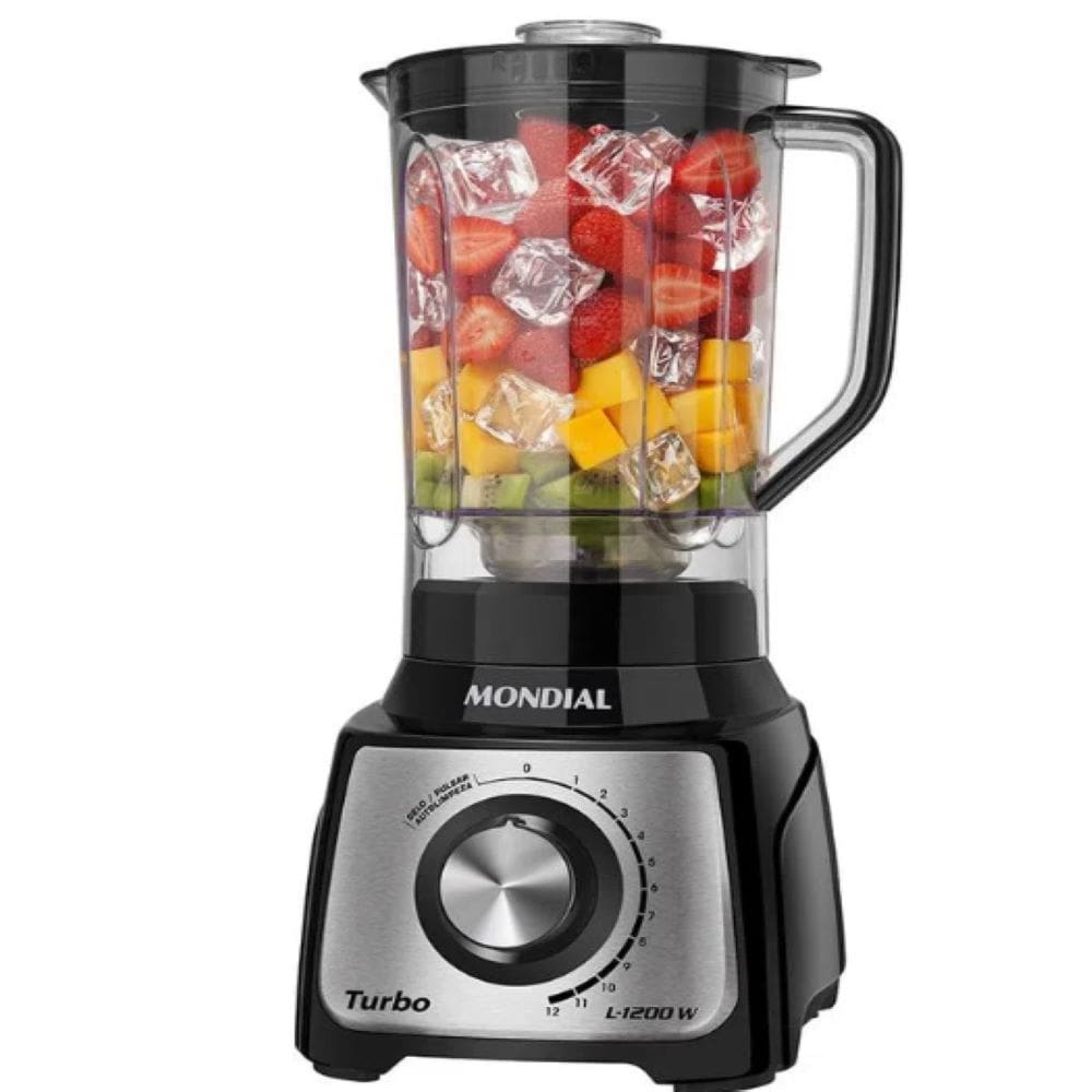 Liquidificador 1200W 3L Mondial L1200BI Turbo Black Inox 12 Vel 127v