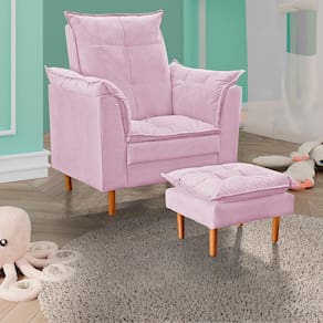 Poltrona De Amamentação Com Puff Quarto Bebê Leticia Suede
