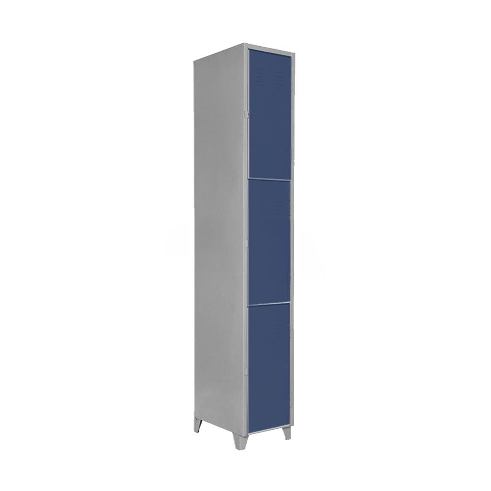 Armário Roupeiro De Aço Vestiário Academia 3 Portas Locker Azul Marinho com Chave