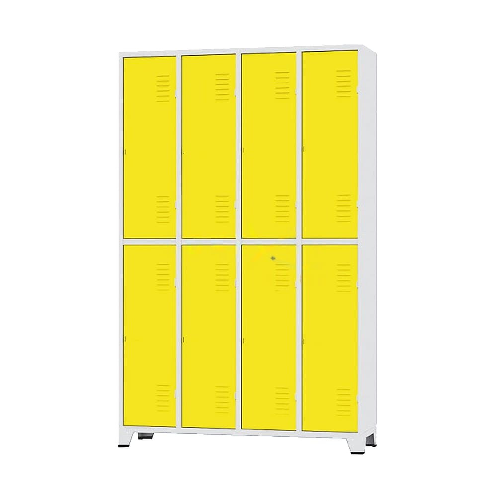 Armário Roupeiro De Aço Para Vestiário 8 Portas Locker Amarelo com Chave
