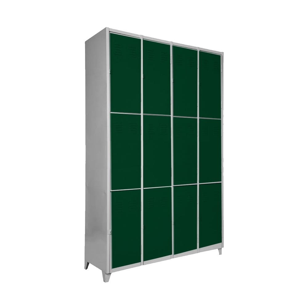 Armário Roupeiro Locker De Aço 12 Portas Vestiário Verde Escuro com Chave